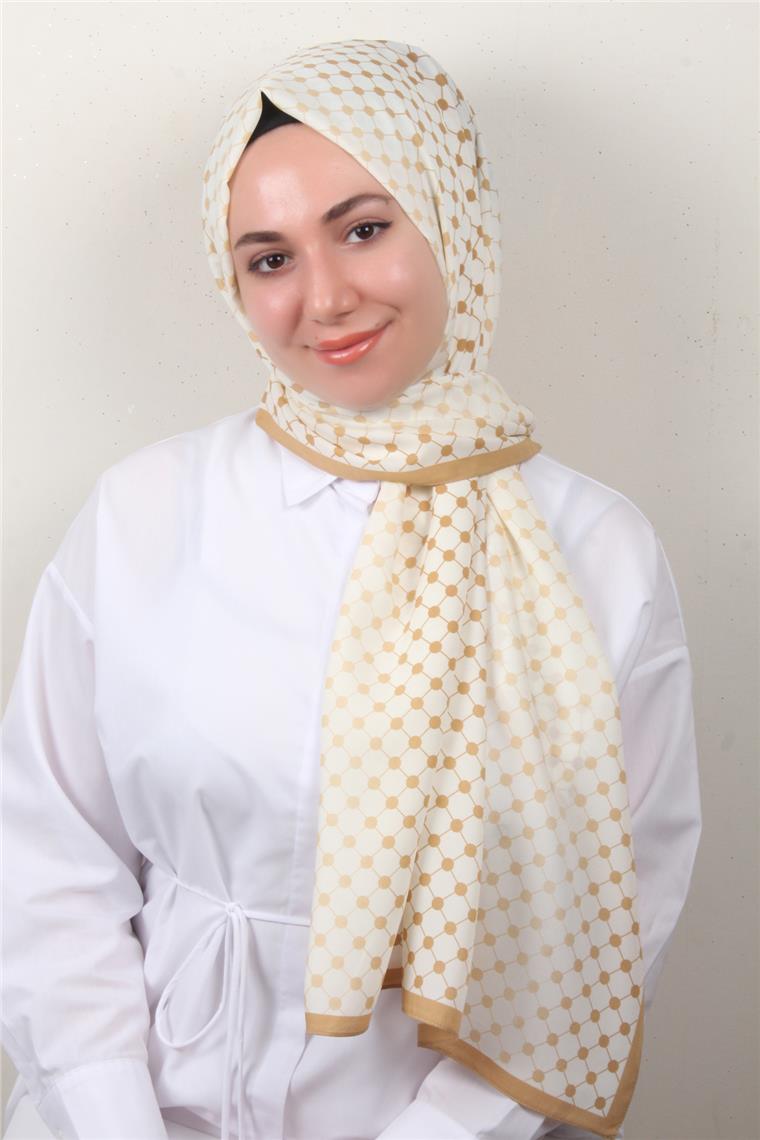 Medine Desenli Şal 2422-2 Ekru-Karamel