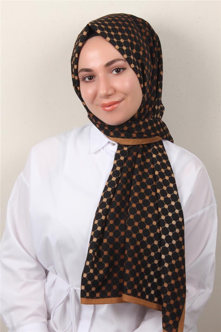 Medine Desenli Şal 2422-5 Siyah-Karamel