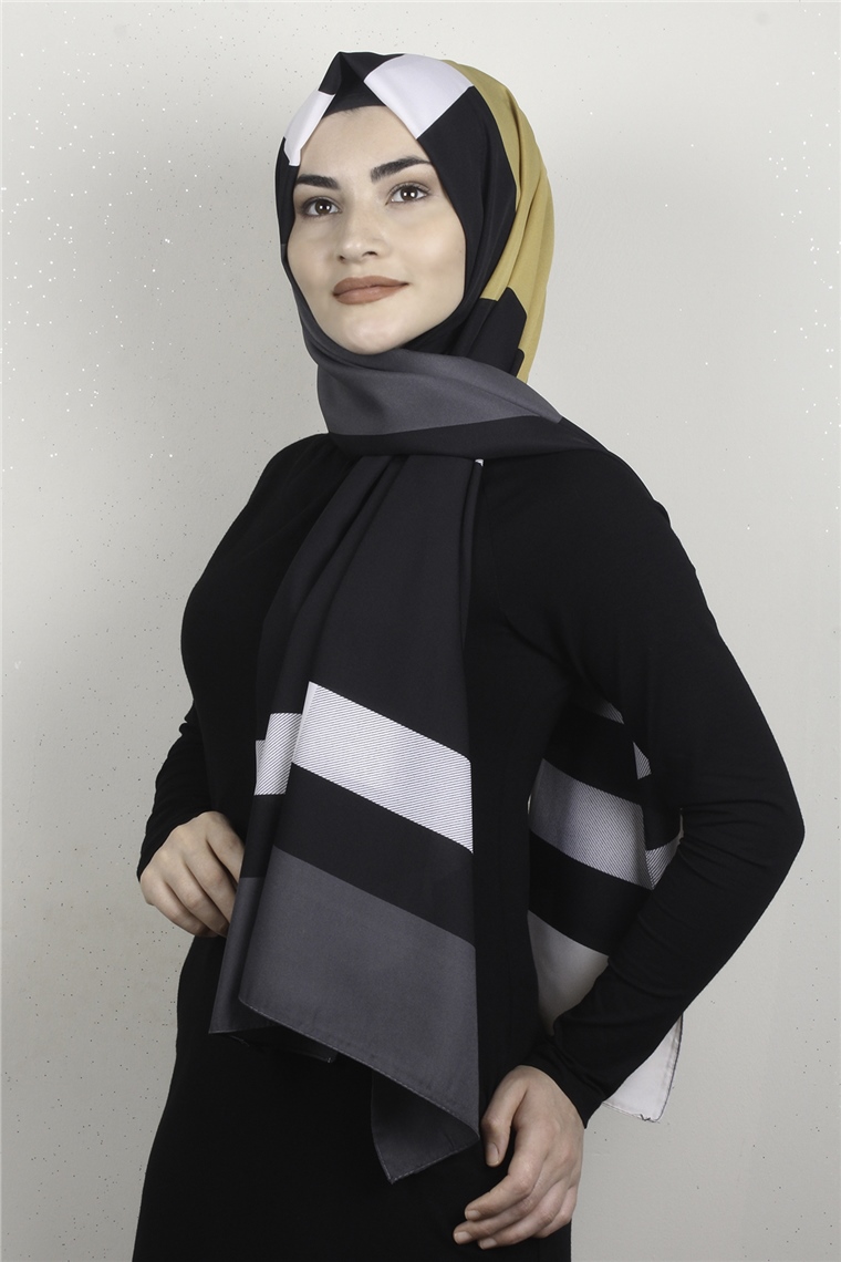 Medine Desenli Şal Ekose Siyah-Sarı