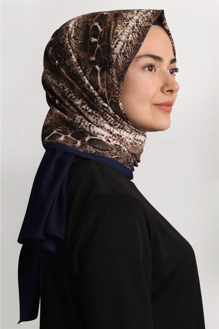 Medine Desenli Şal Eşarppark 1840-11 Lacivert Yılan Derisi
