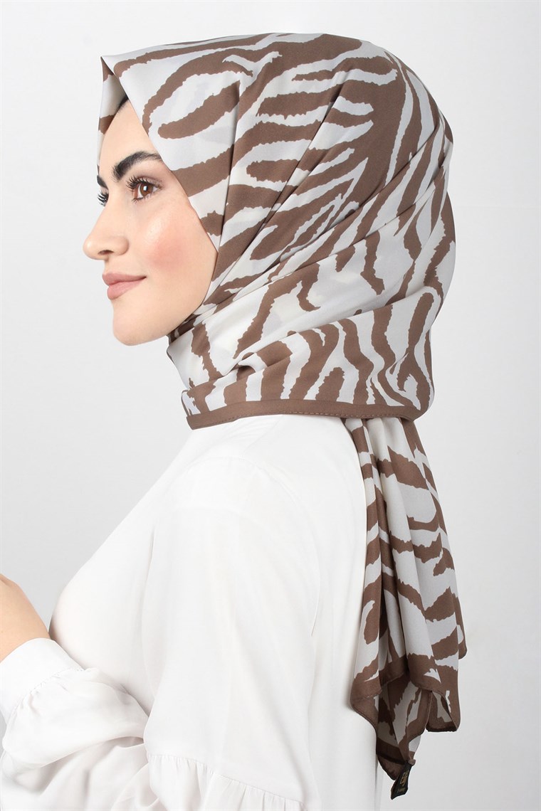 Medine Desenli Şal Eşarppark 1840-25 Zebra Bej