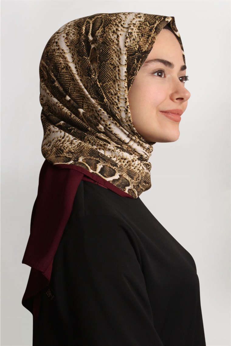Medine Desenli Şal Eşarppark 1840-9 Bordo Yılan Derisi
