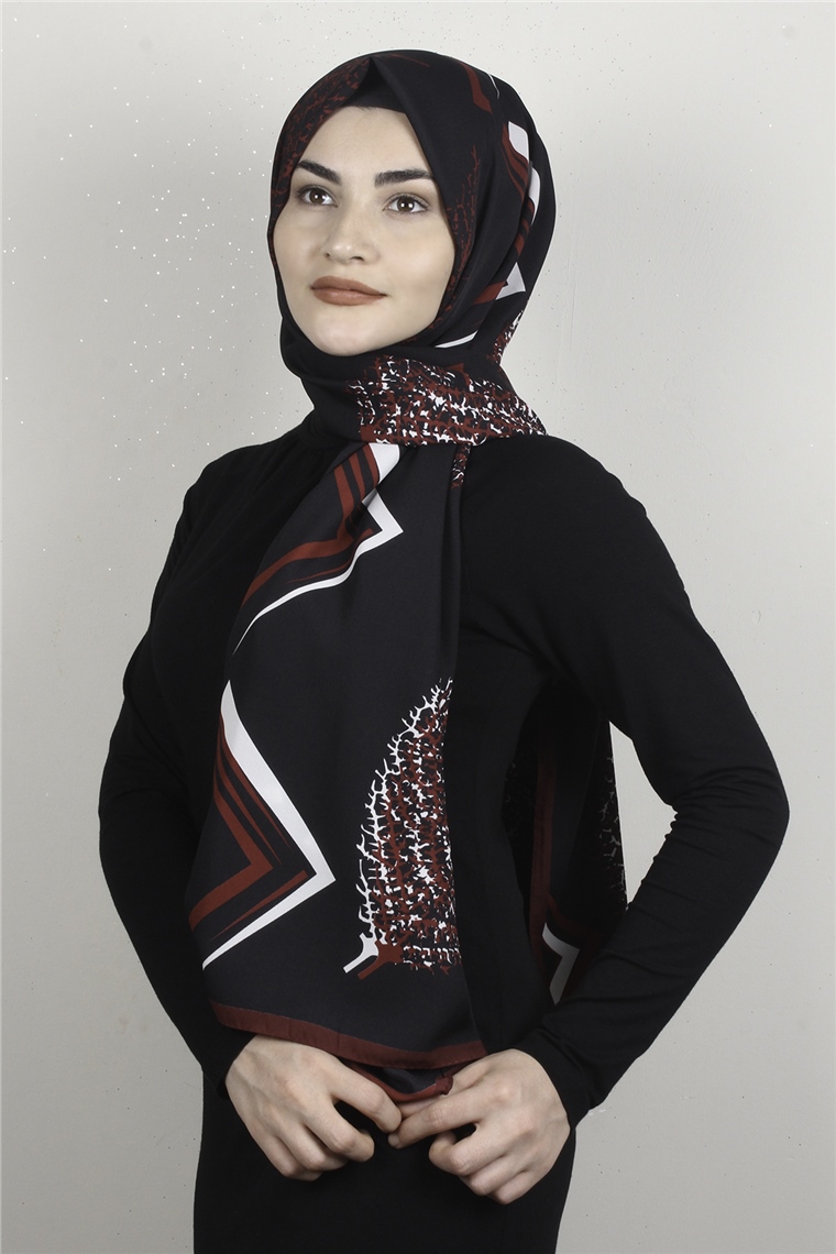 Medine Desenli Şal Yaprak Siyah-Bordo