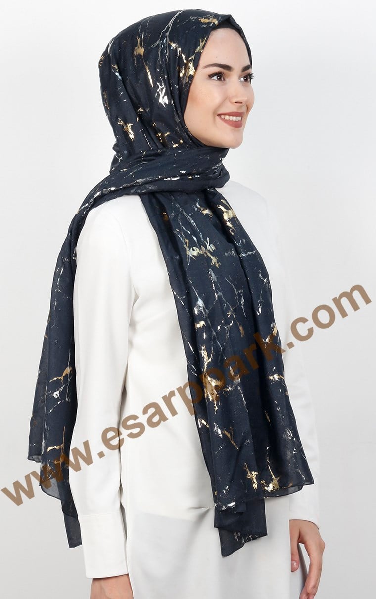 Mermer Desen Yaldızlı Şal 5223-10