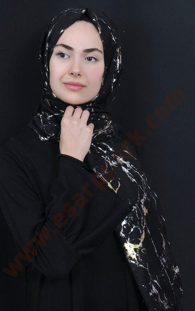 Mermer Desen Yaldızlı Şal 5223-3