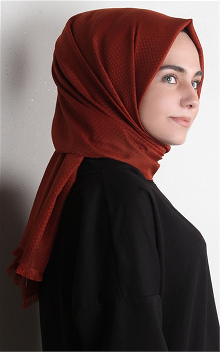 Minimal Desen Şal 1465-14 Kiremit