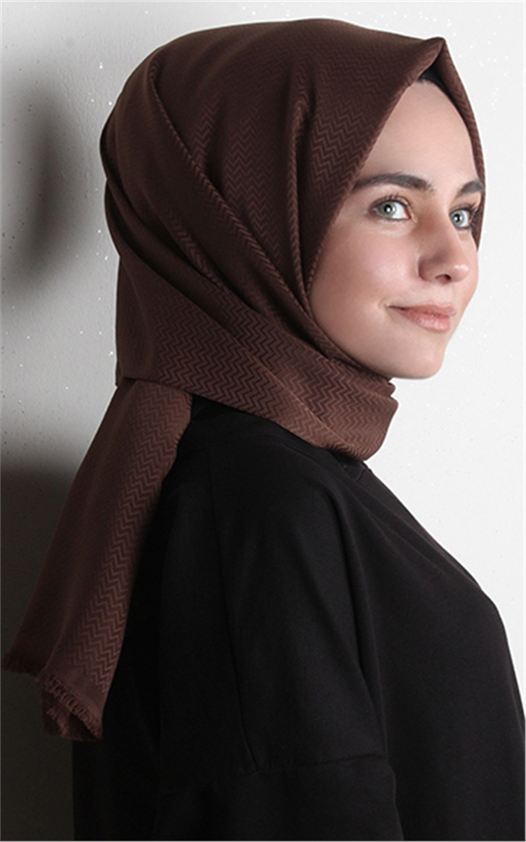 Minimal Desen Şal 1465-20 Kahverengi