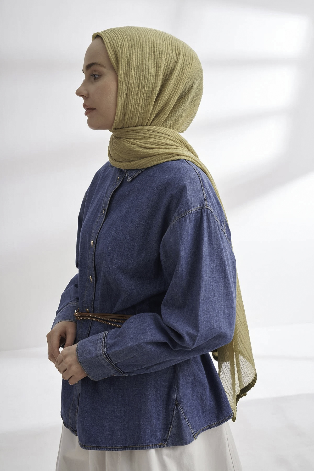 Müslin Biyeli Şal 3352-1042 Soft Olive