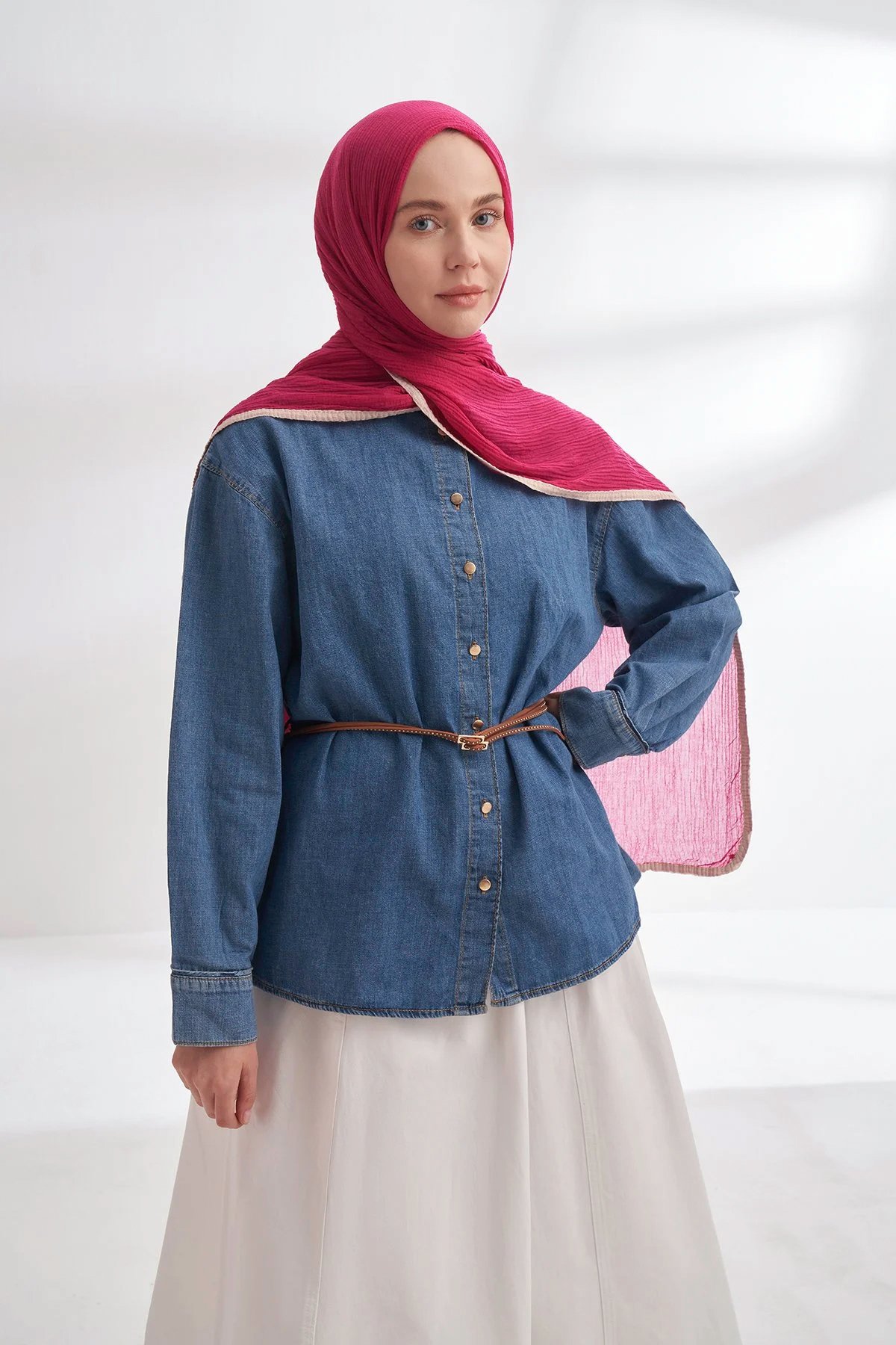 Müslin Biyeli Şal 3352-128 Fuşya