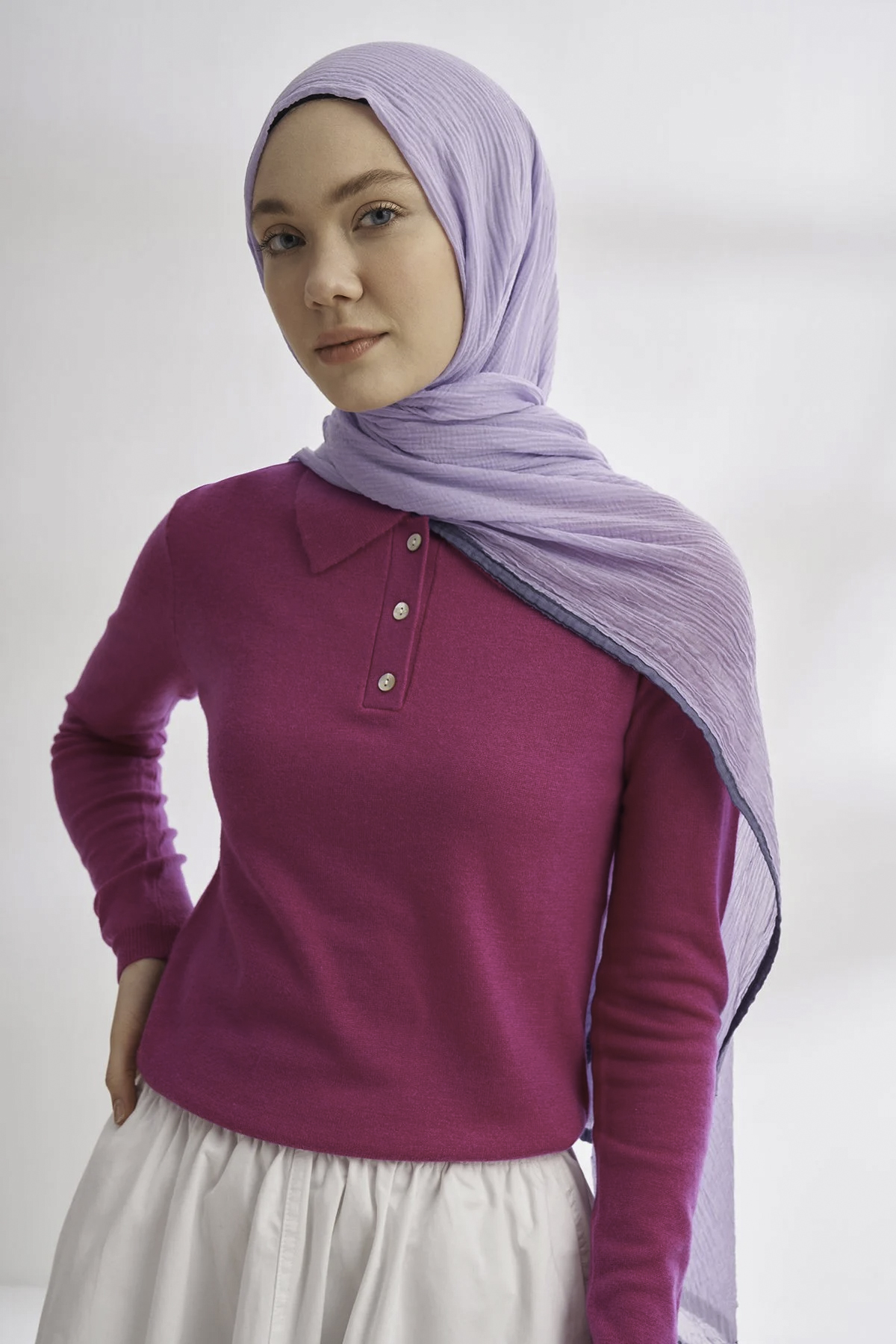 Müslin Biyeli Şal 3352-207 Açık Leylak
