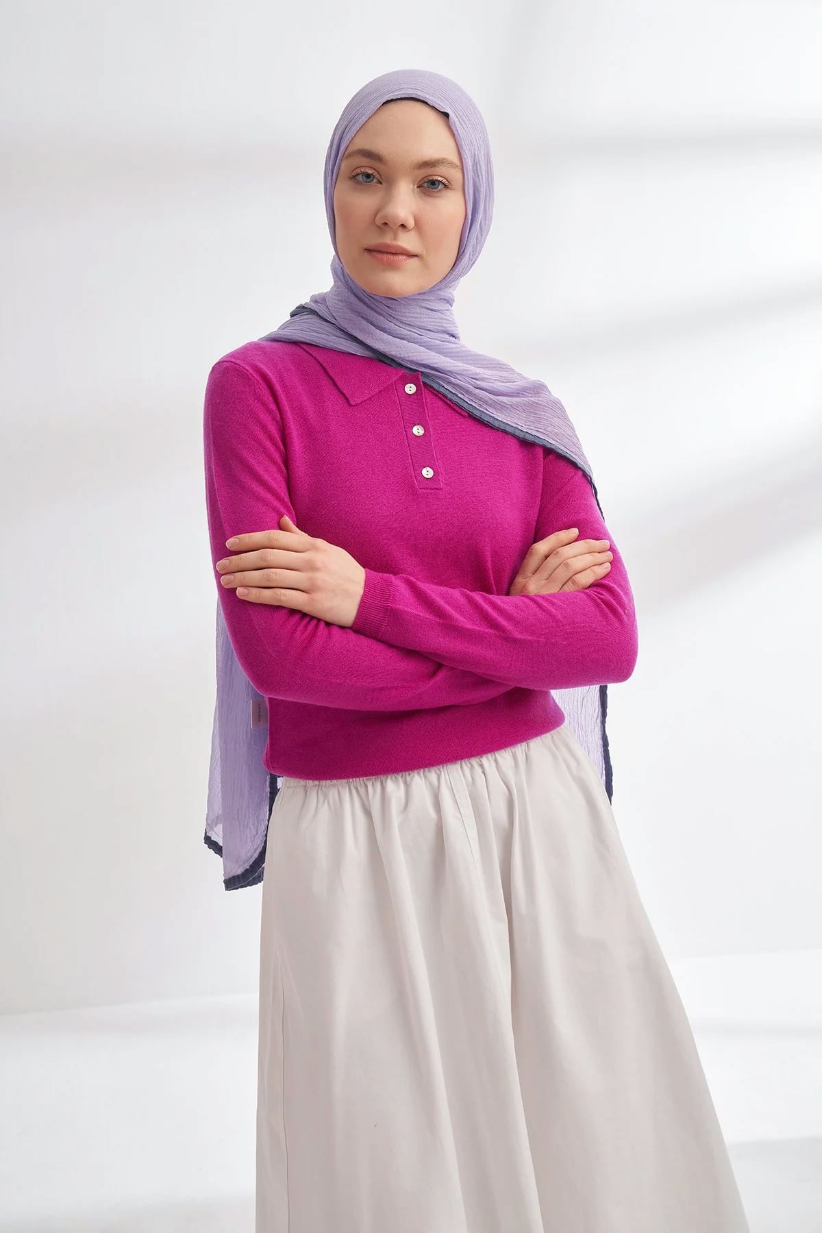 Müslin Biyeli Şal 3352-207 Açık Leylak