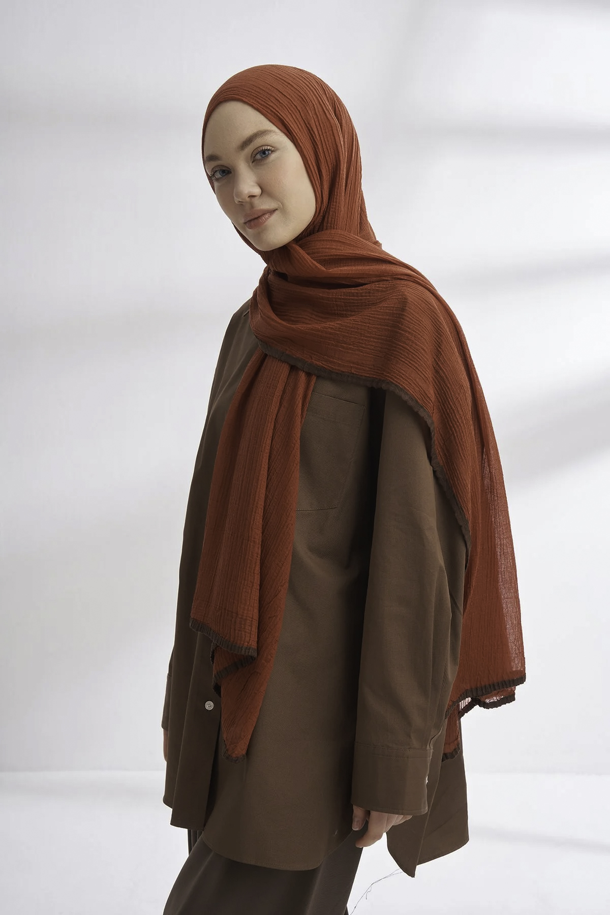 Müslin Biyeli Şal 3352-85 Kiremit