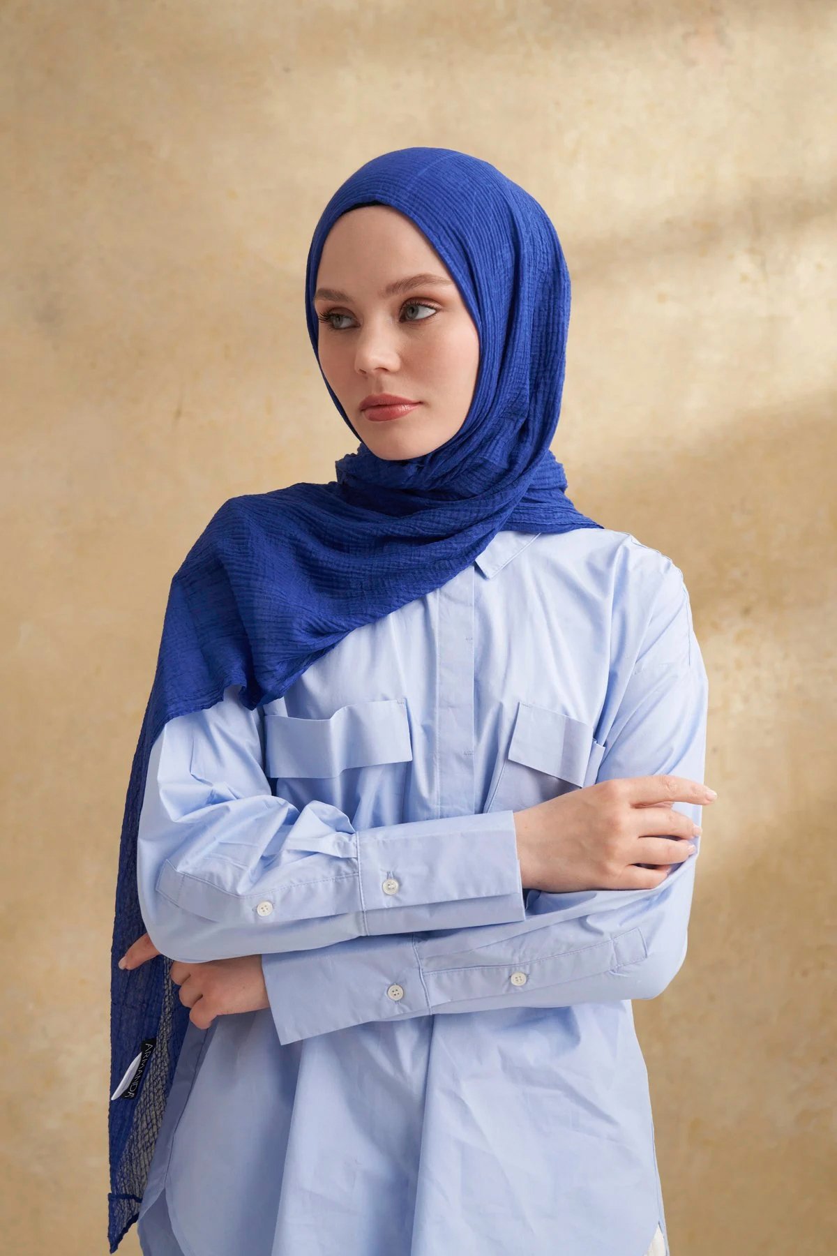 Müslin Yaprak Desen Şal 3351-1033 Morcivert 