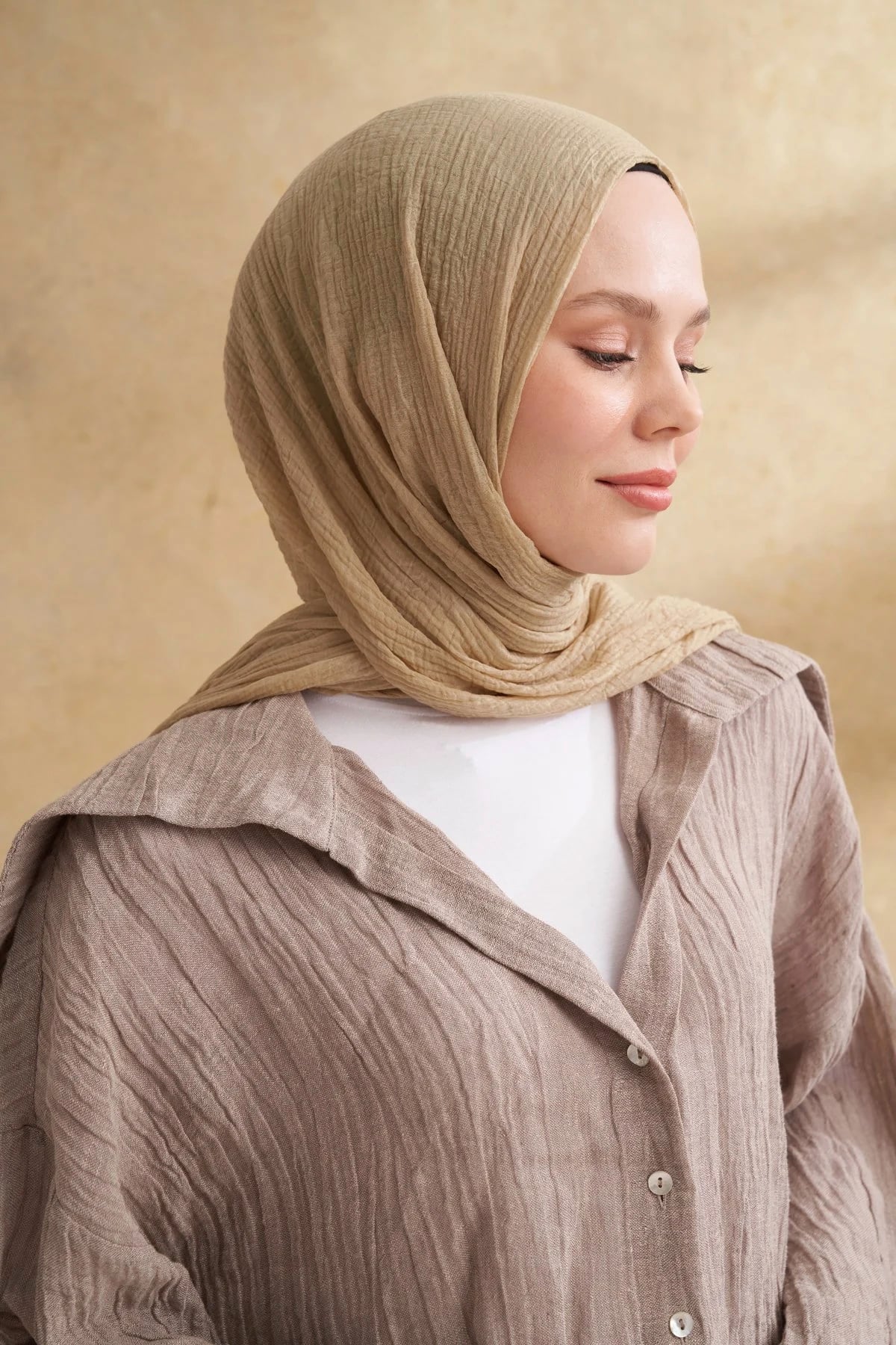 Müslin Yaprak Desen Şal 3351-1042 Soft Olive 