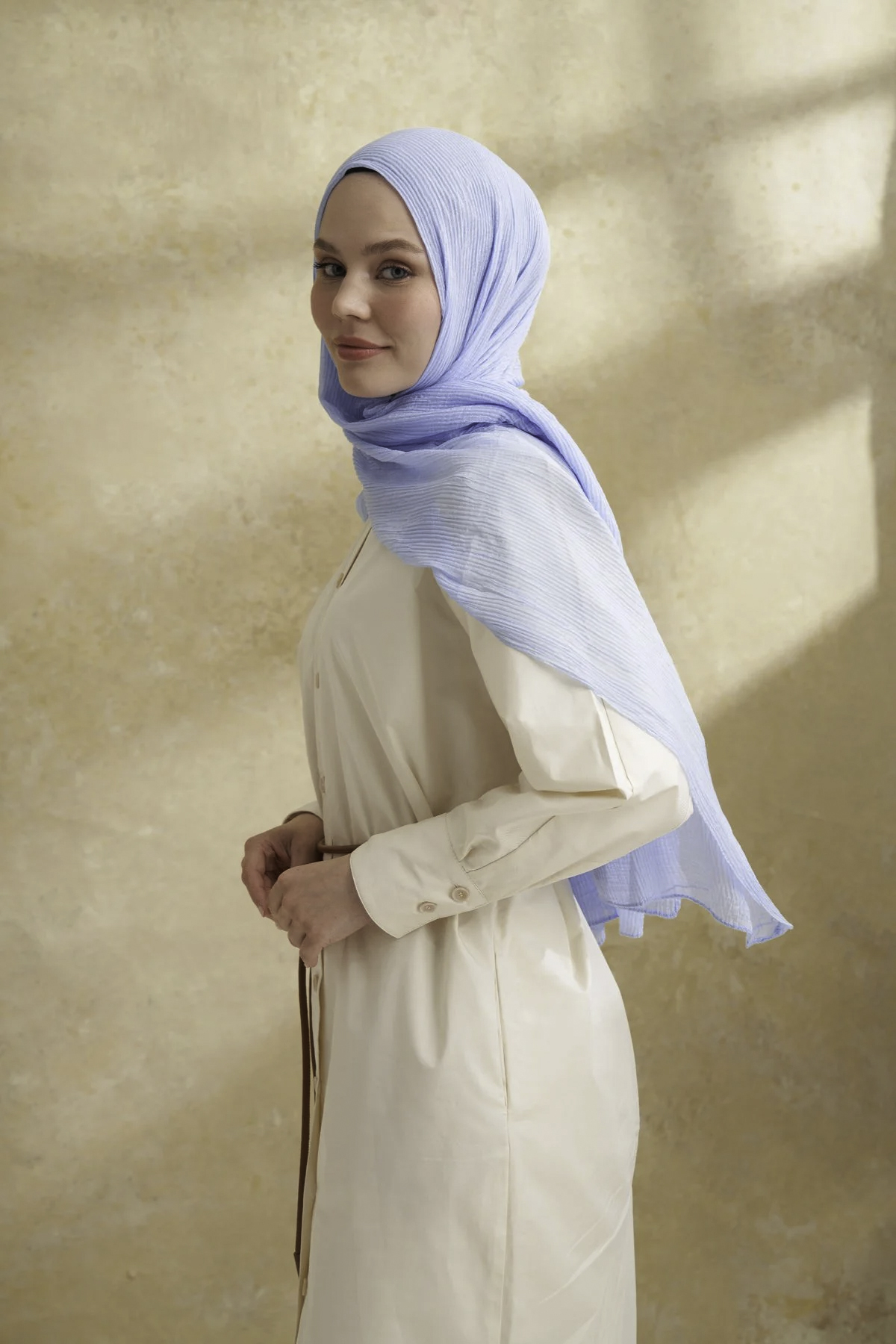 Müslin Yaprak Desen Şal 3351-148 Bebe Mavisi 