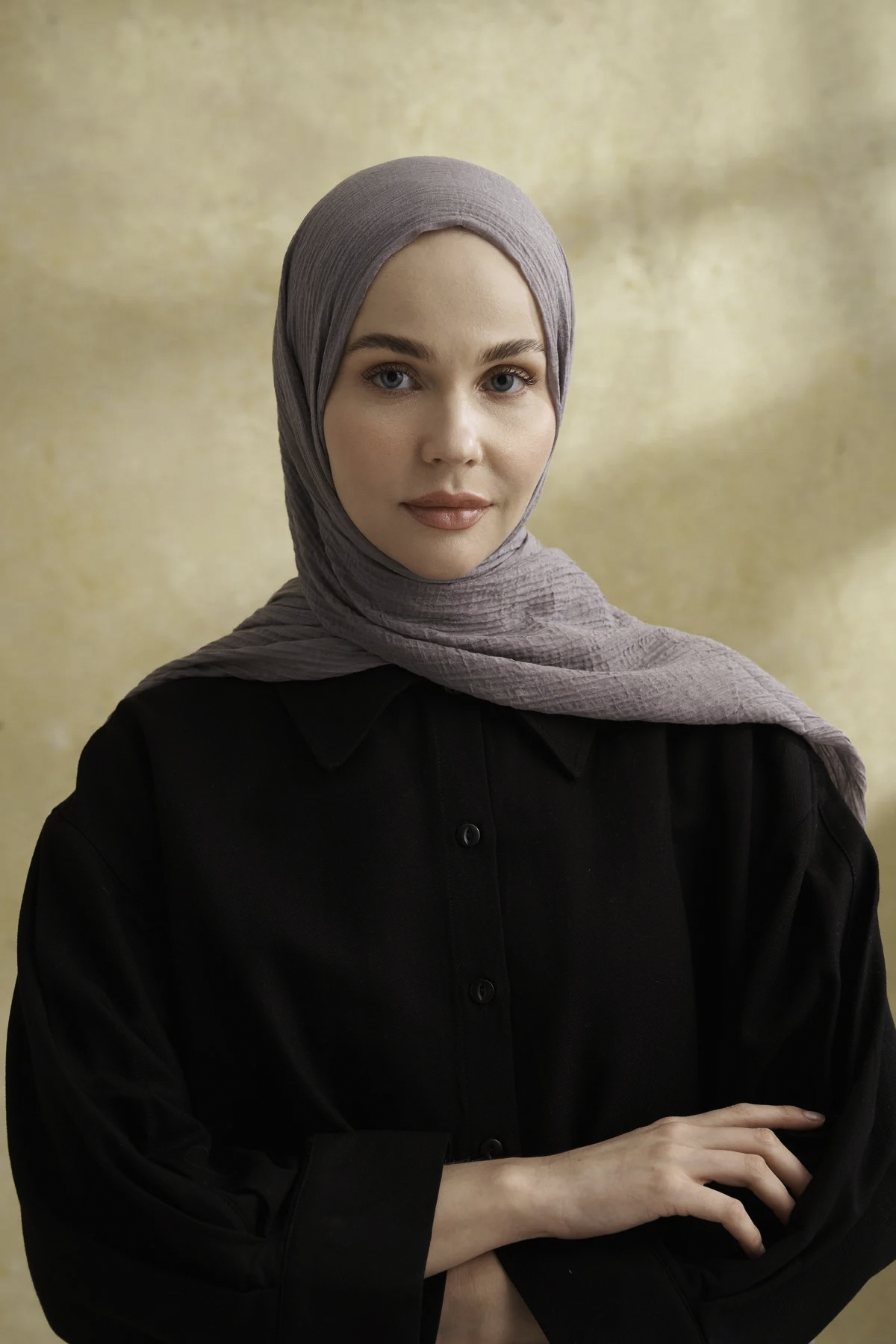 Müslin Yaprak Desen Şal 3351-179 Koyu Gri 