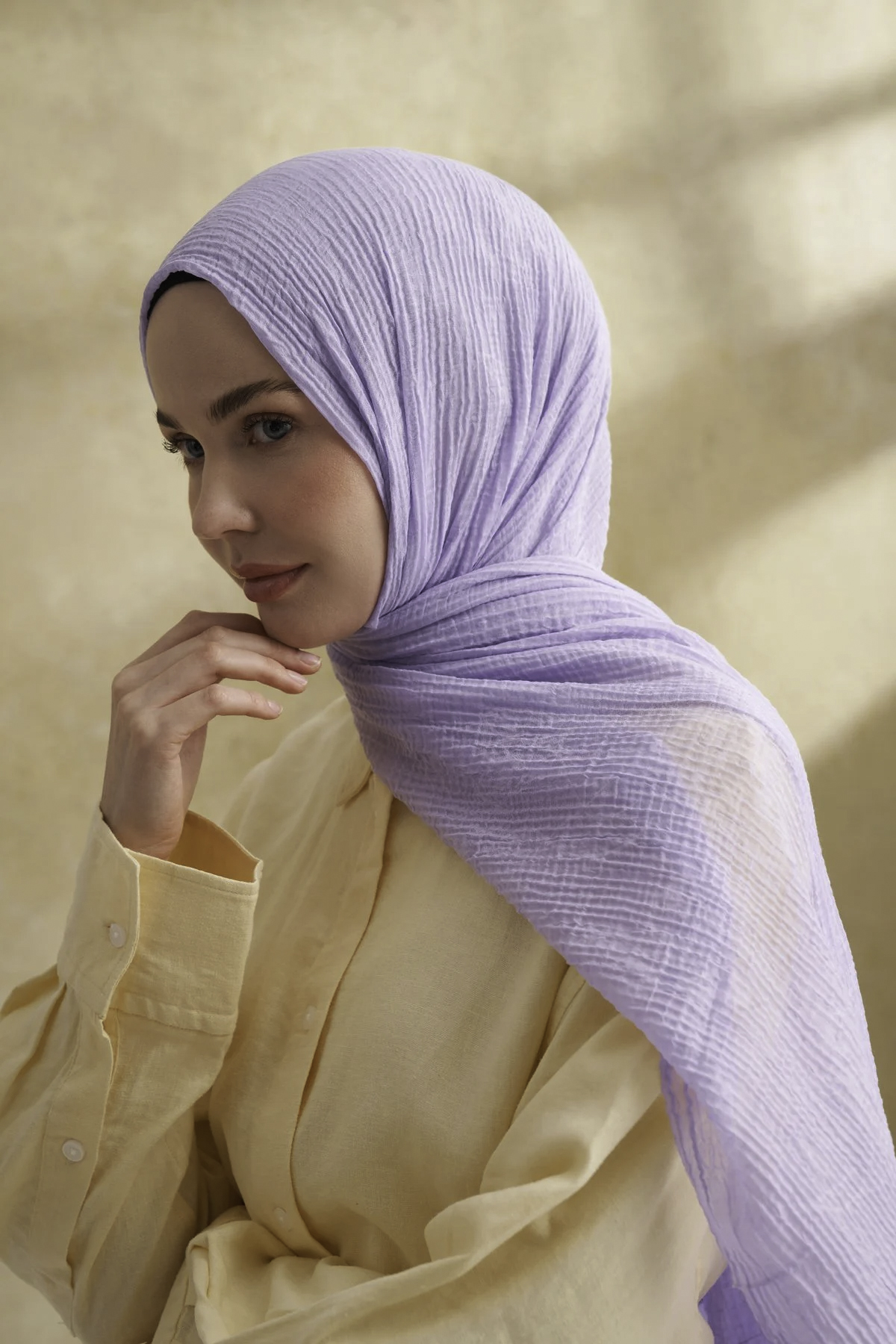 Müslin Yaprak Desen Şal 3351-207 Açık Leylak 