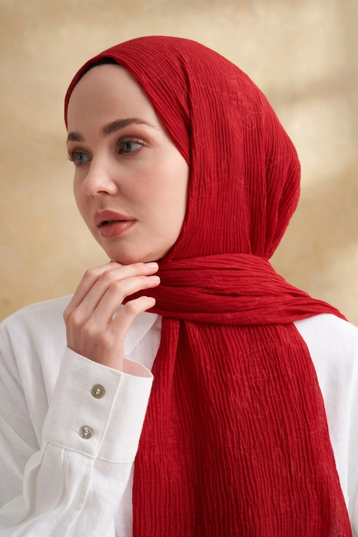 Müslin Yaprak Desen Şal 3351-50 Kırmızı 