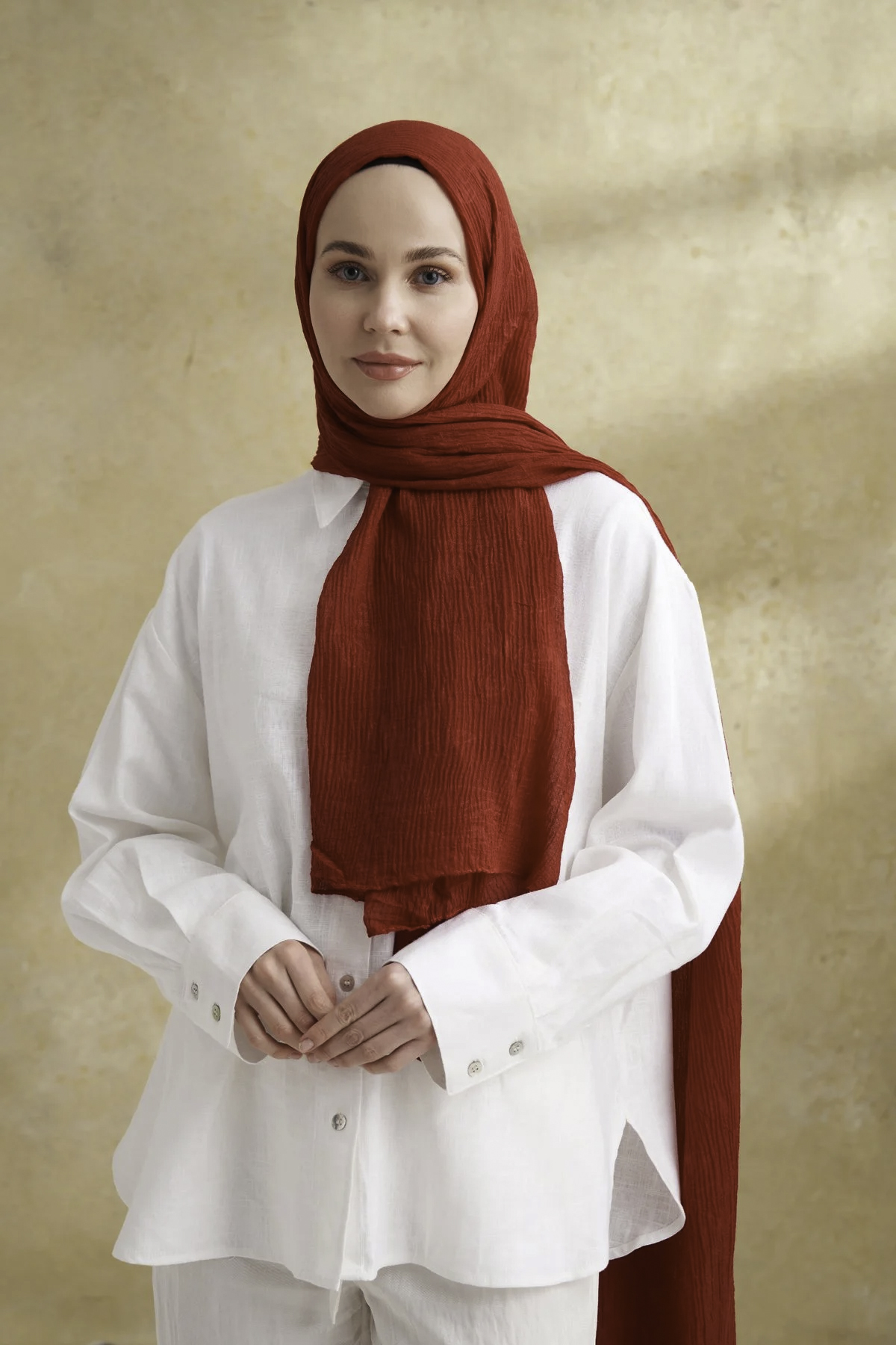 Müslin Yaprak Desen Şal 3351-50 Kırmızı 