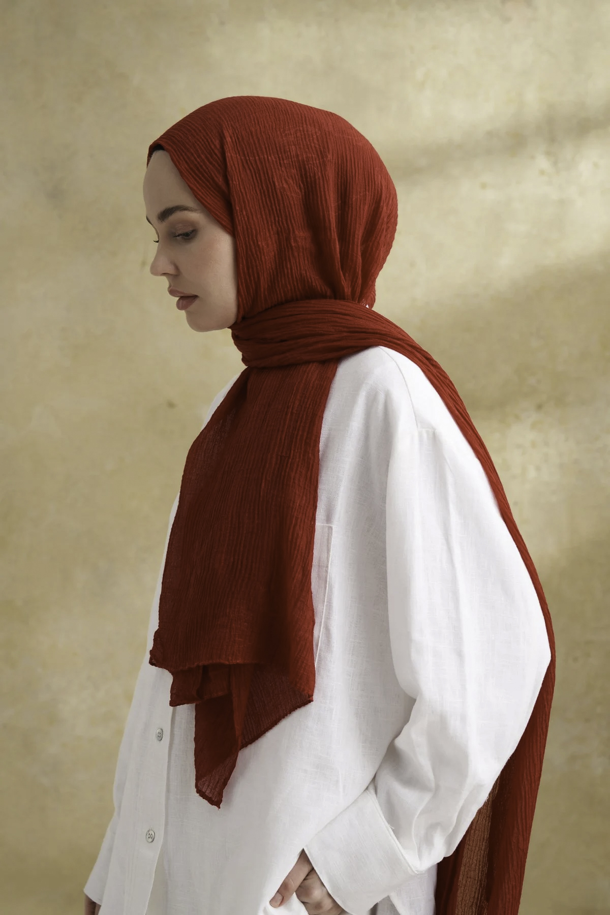 Müslin Yaprak Desen Şal 3351-50 Kırmızı 