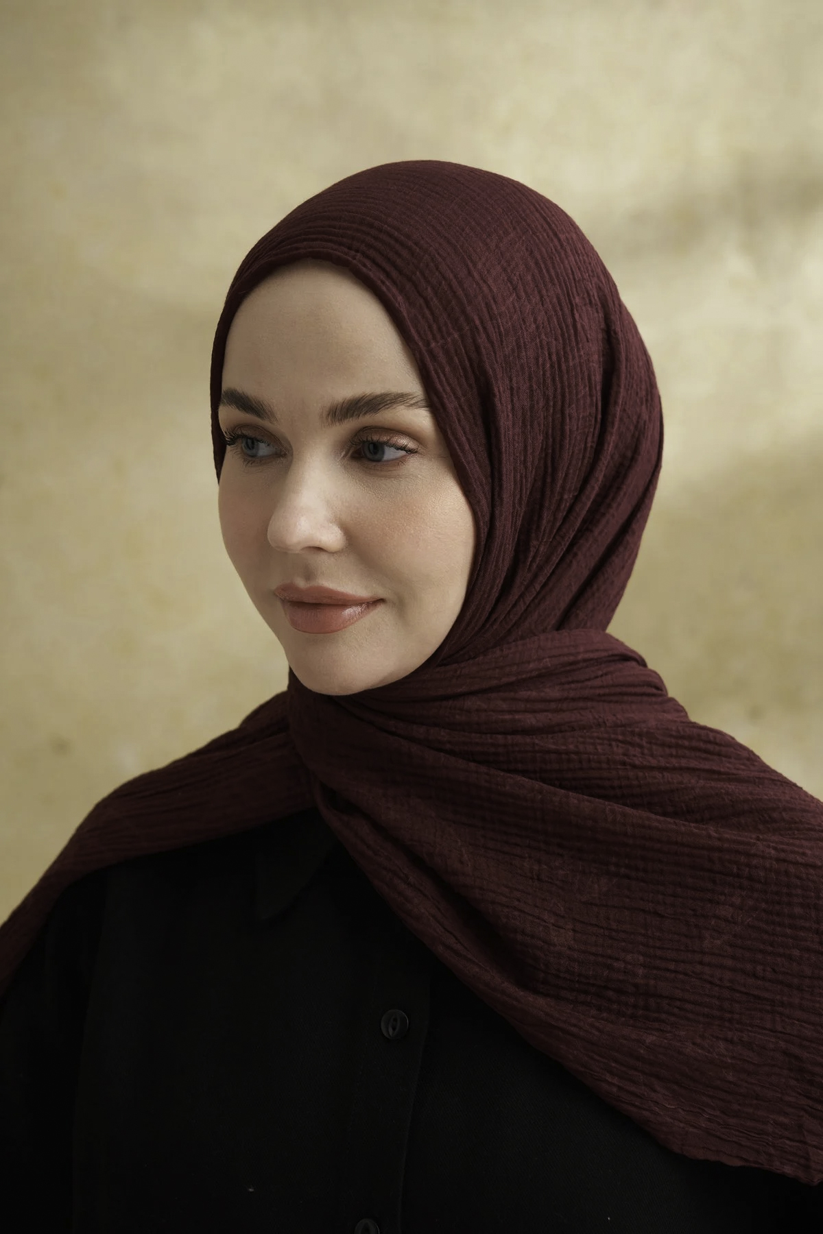 Müslin Yaprak Desen Şal 3351-544 Burgundy 