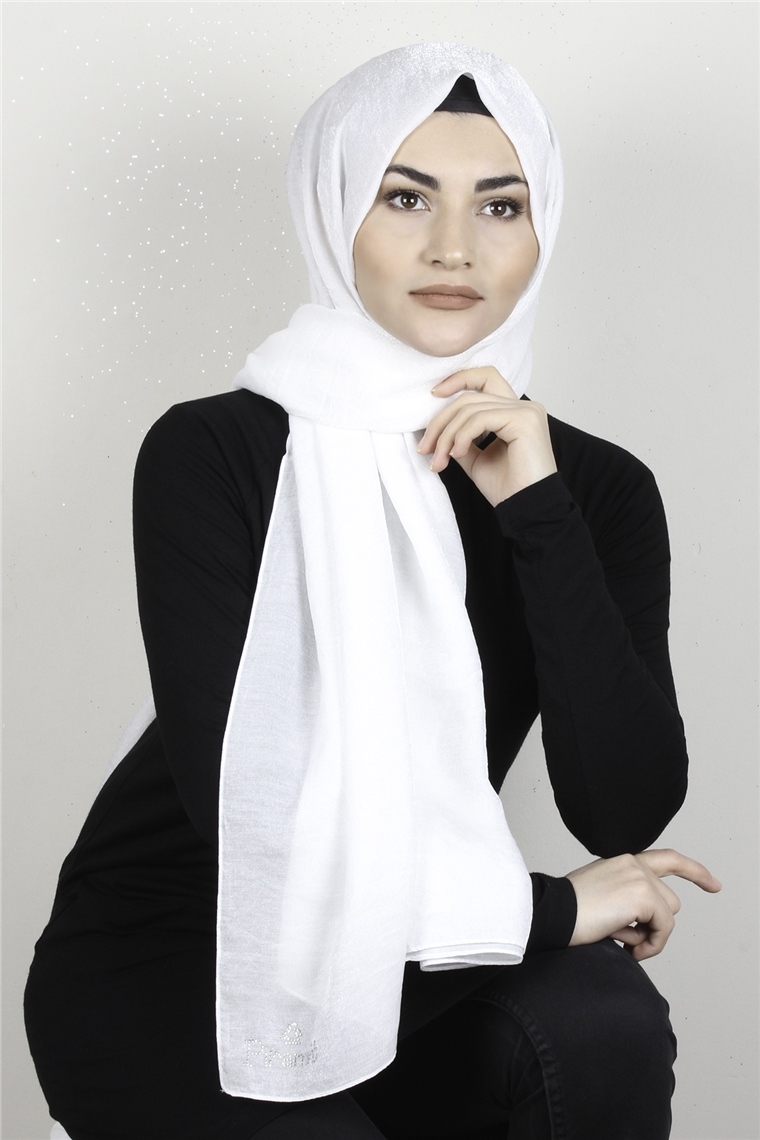 Olivya Simli Şal 4001-18 Beyaz