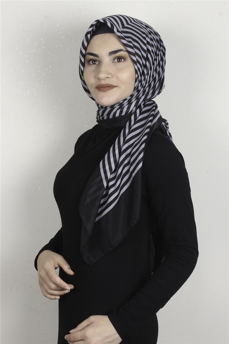 Pamuklu 140x140 Cm Eşarp 1070-55 Siyah - Gri