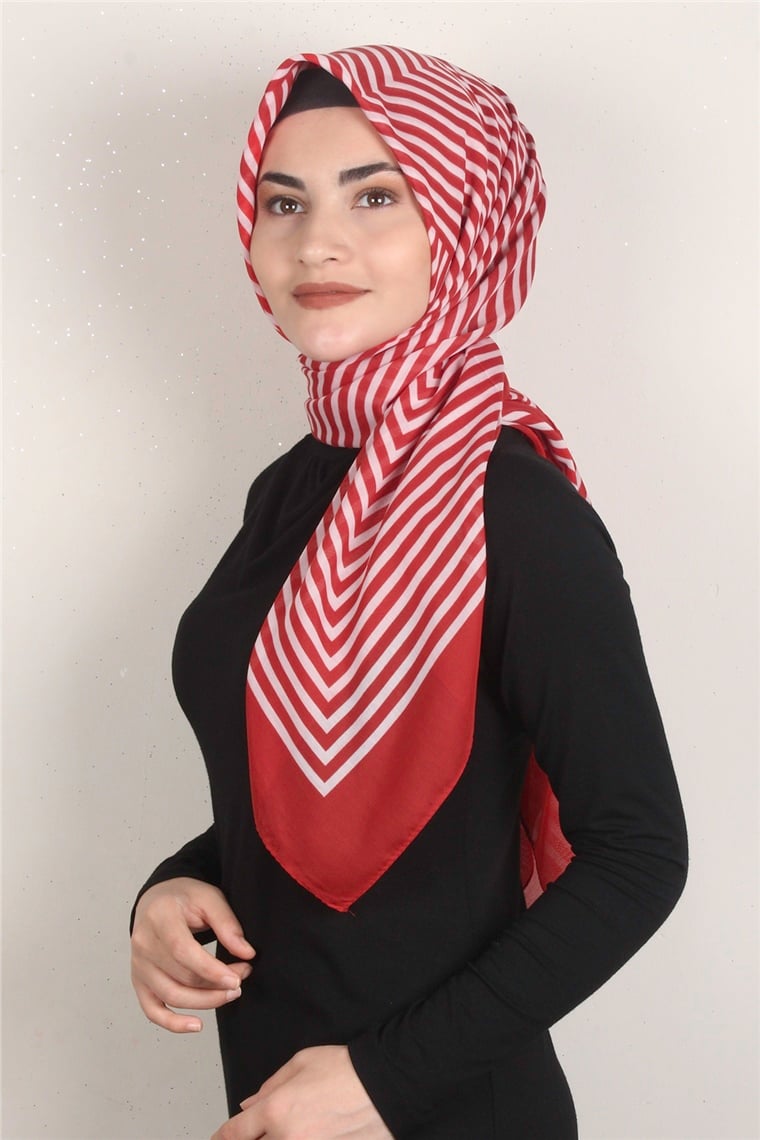 Pamuklu 140x140 Cm Eşarp 1070-61 Kırmızı