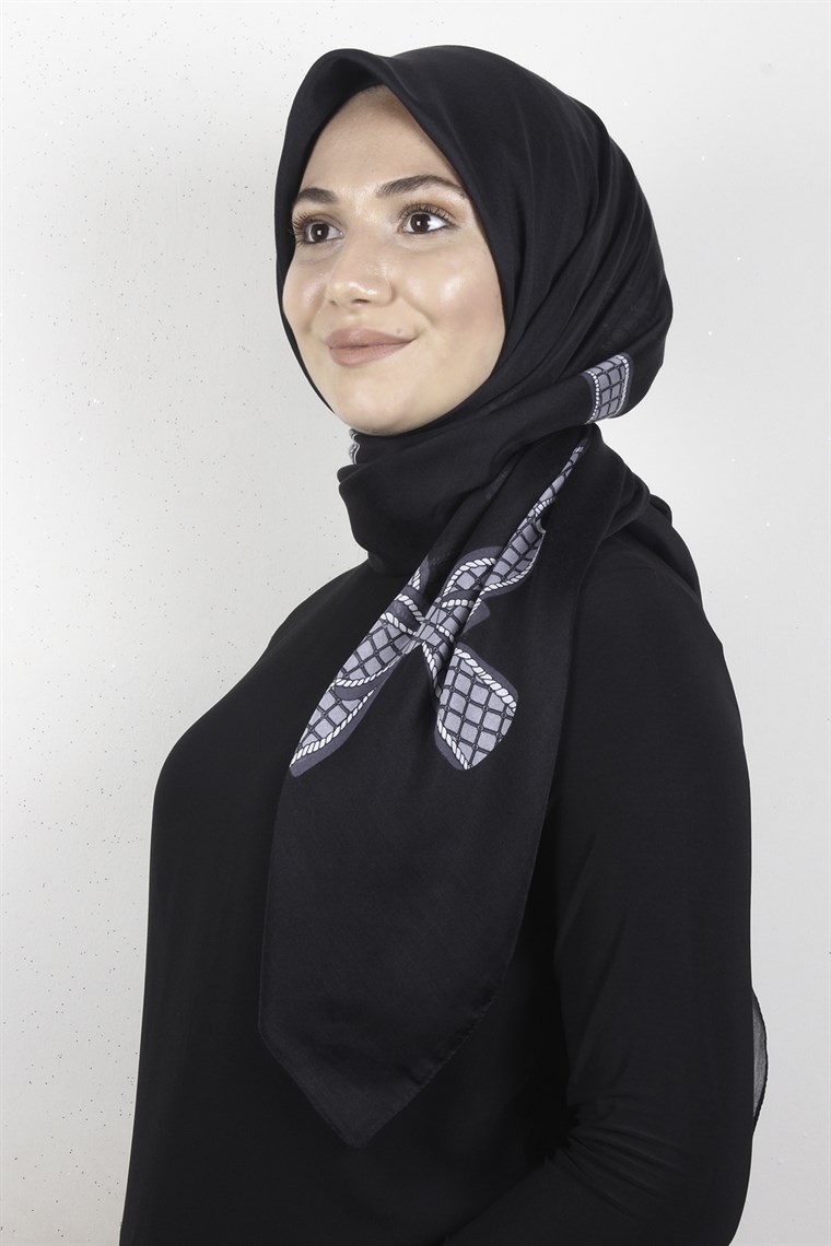 Pamuklu 140x140 Cm Eşarp 1070-88 Siyah