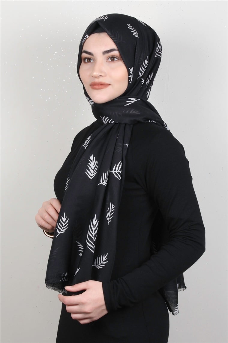 Pamuklu Desenli Şal 5753-22 Siyah-Beyaz