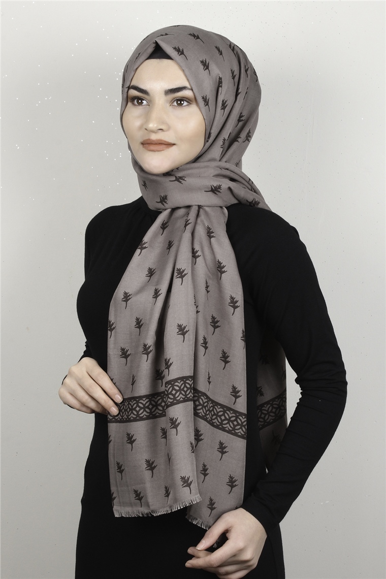 Pamuklu Desenli Şal 5754-11 Vizon