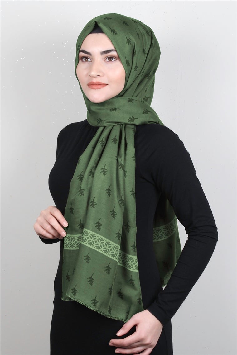 Pamuklu Desenli Şal 5754-12 Yeşil