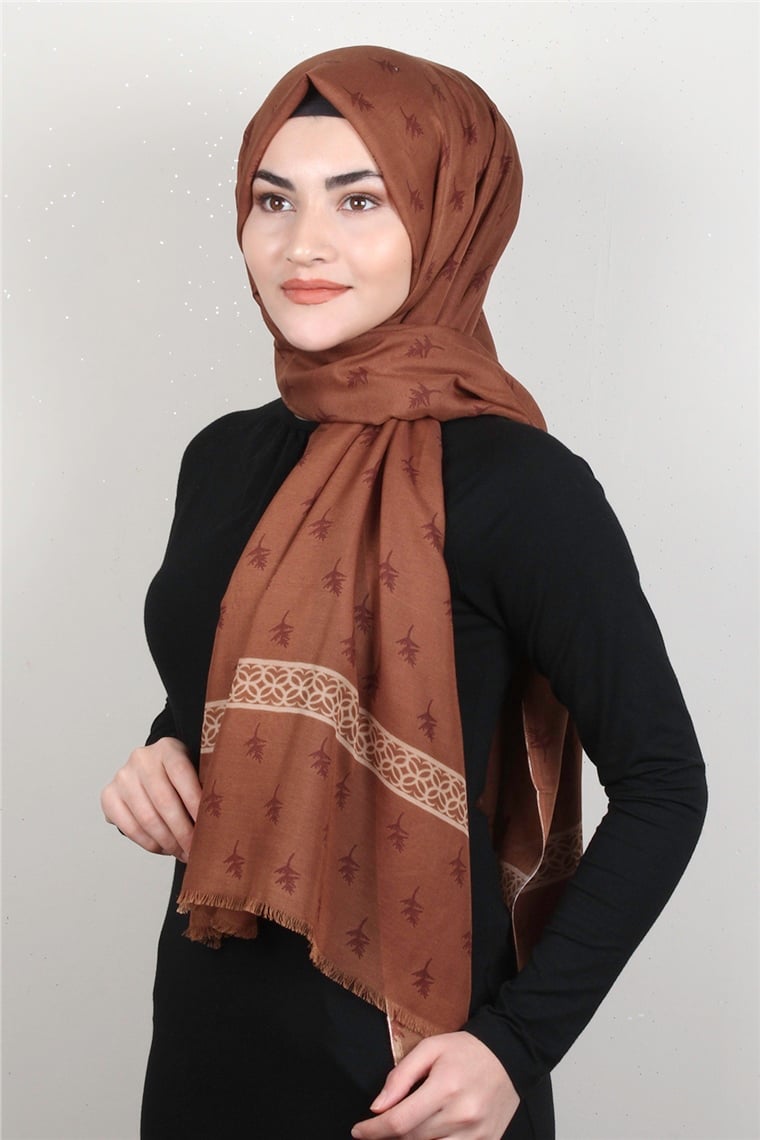 Pamuklu Desenli Şal 5754-8 Kiremit