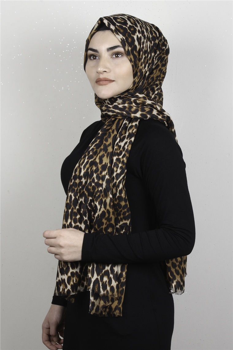 Pamuklu Desenli Şal 5755-1 Kahverengi