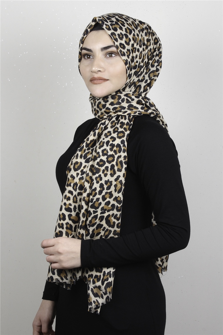 Pamuklu Desenli Şal 5755-3 Krem