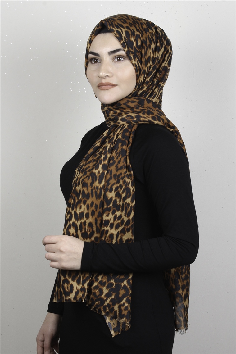 Pamuklu Desenli Şal 5755-5 Kahverengi