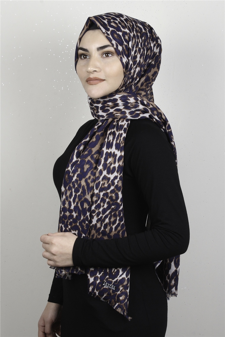 Pamuklu Desenli Şal 5755-7 Lacivert