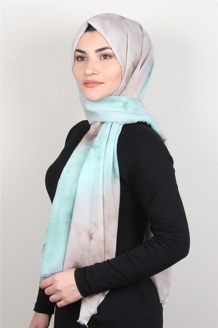 Pamuklu Desenli Şal 5756-1 Su Yeşili