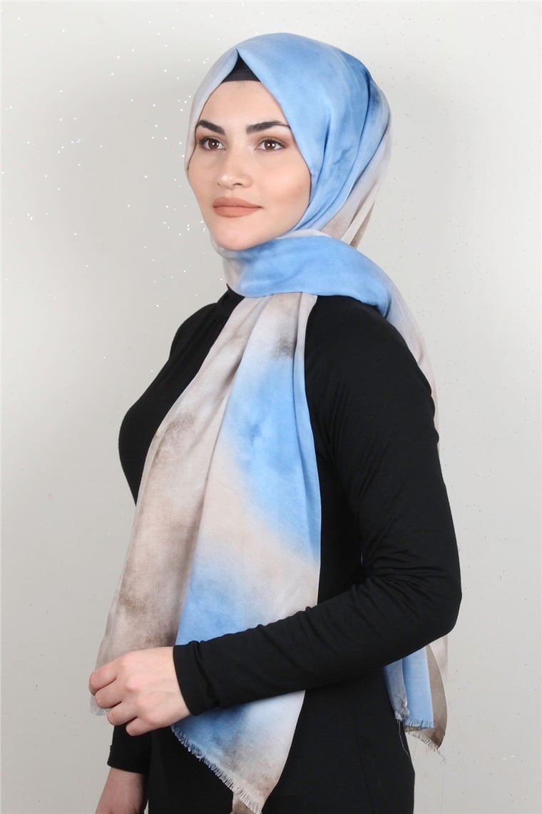 Pamuklu Desenli Şal 5756-12 Mavi