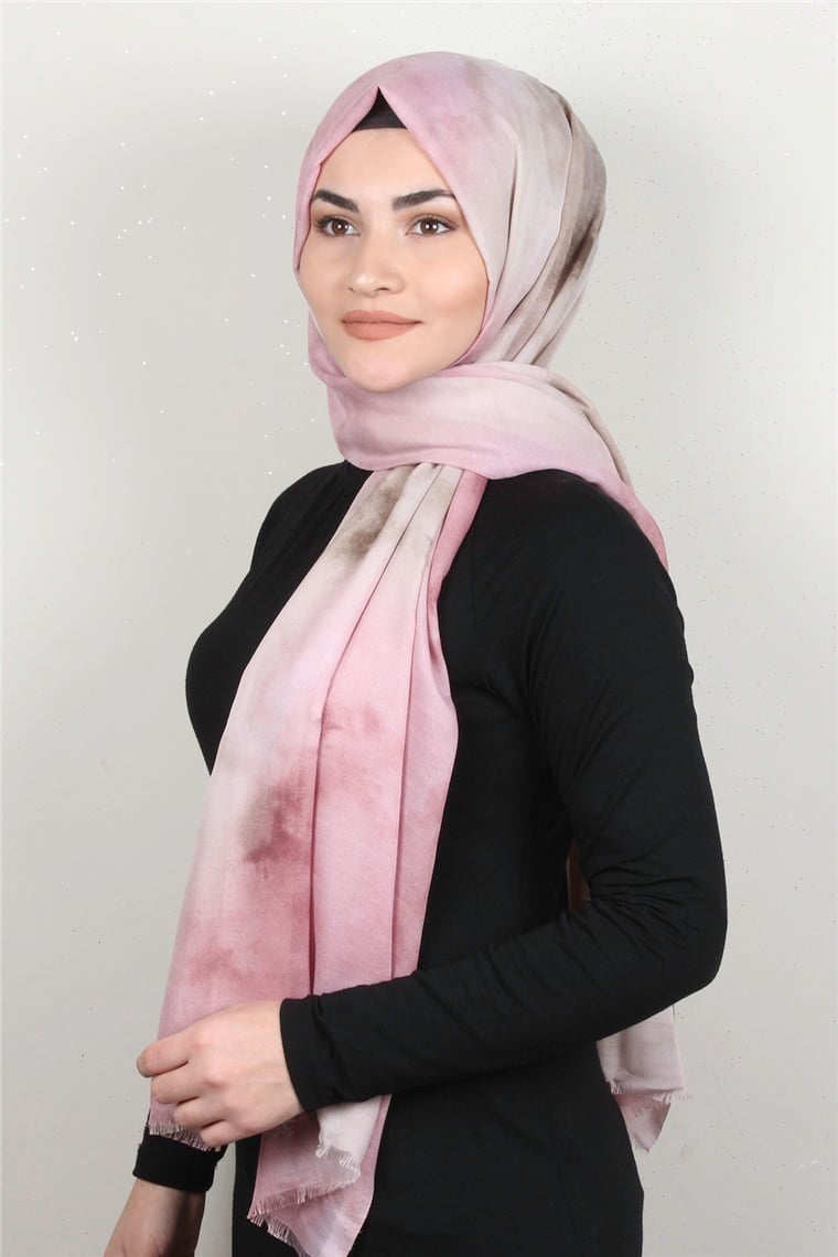 Pamuklu Desenli Şal 5756-5 Pudra