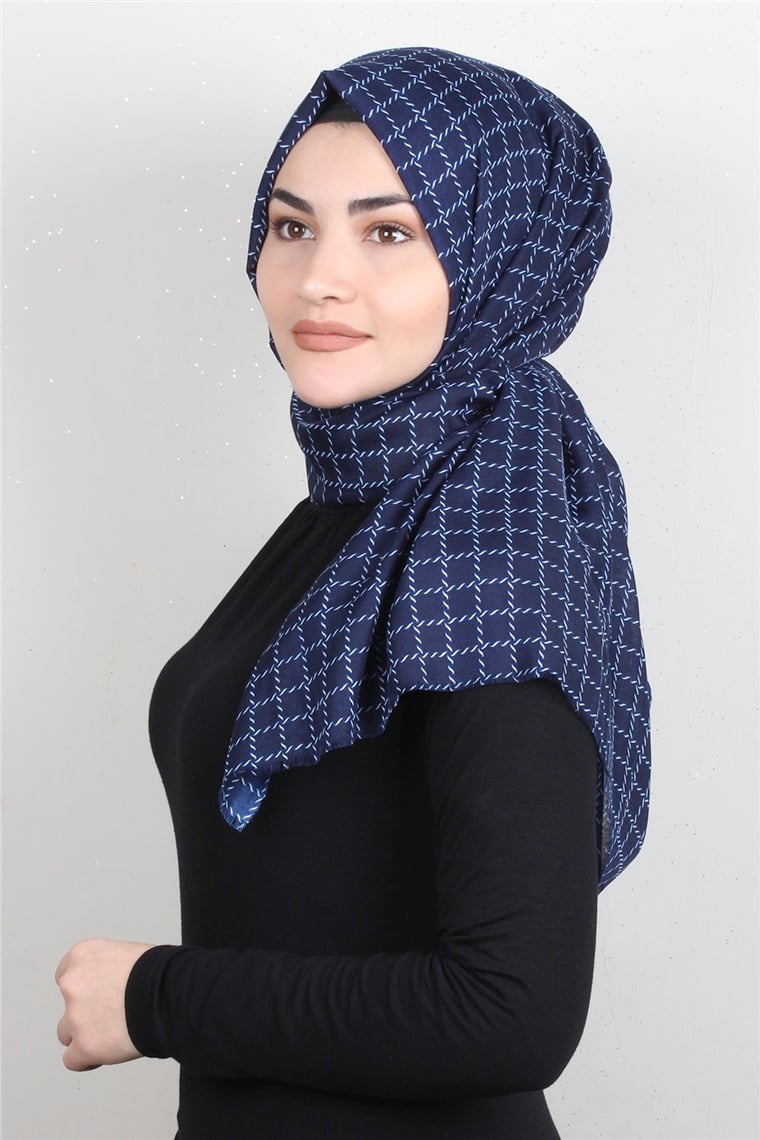 Pamuklu Desenli Şal 5758-14 Lacivert