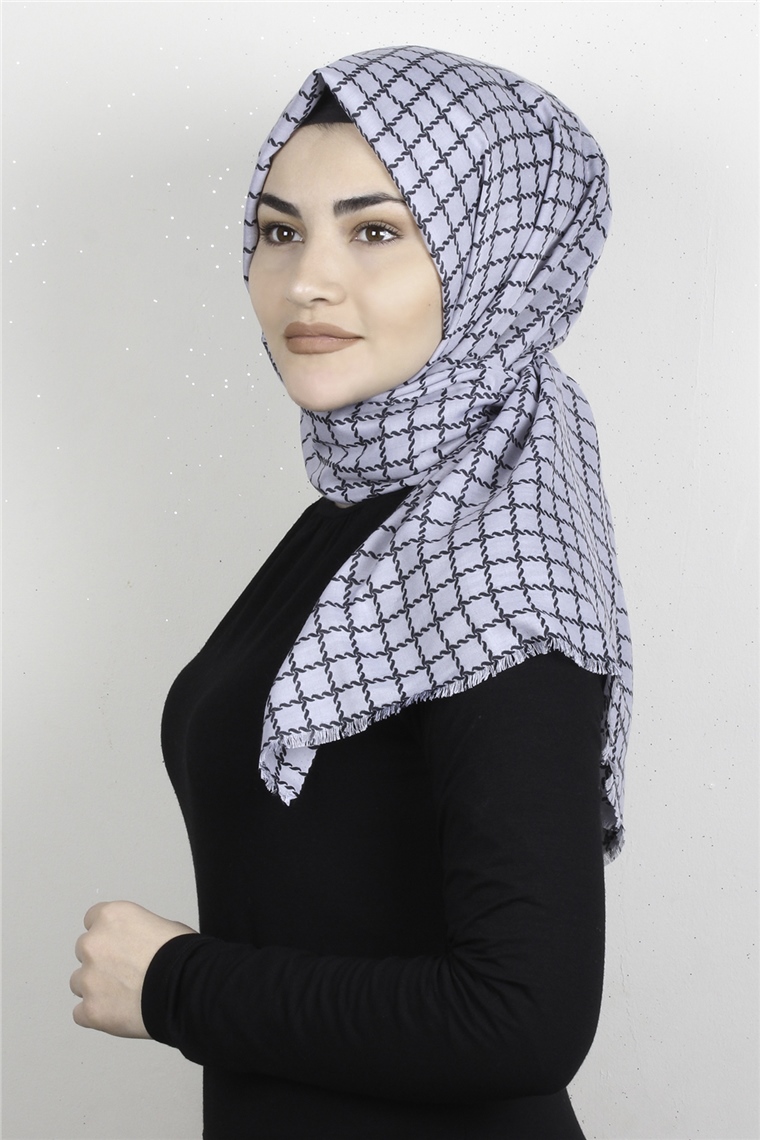 Pamuklu Desenli Şal 5758-17 Buz Mavisi