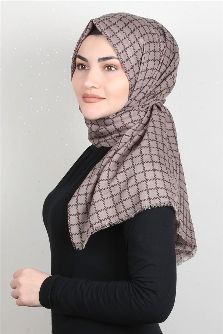 Pamuklu Desenli Şal 5758-18 Vizon