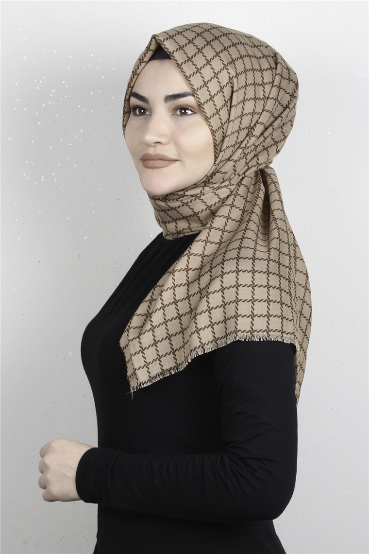 Pamuklu Desenli Şal 5758-2 Sütlü Kahve