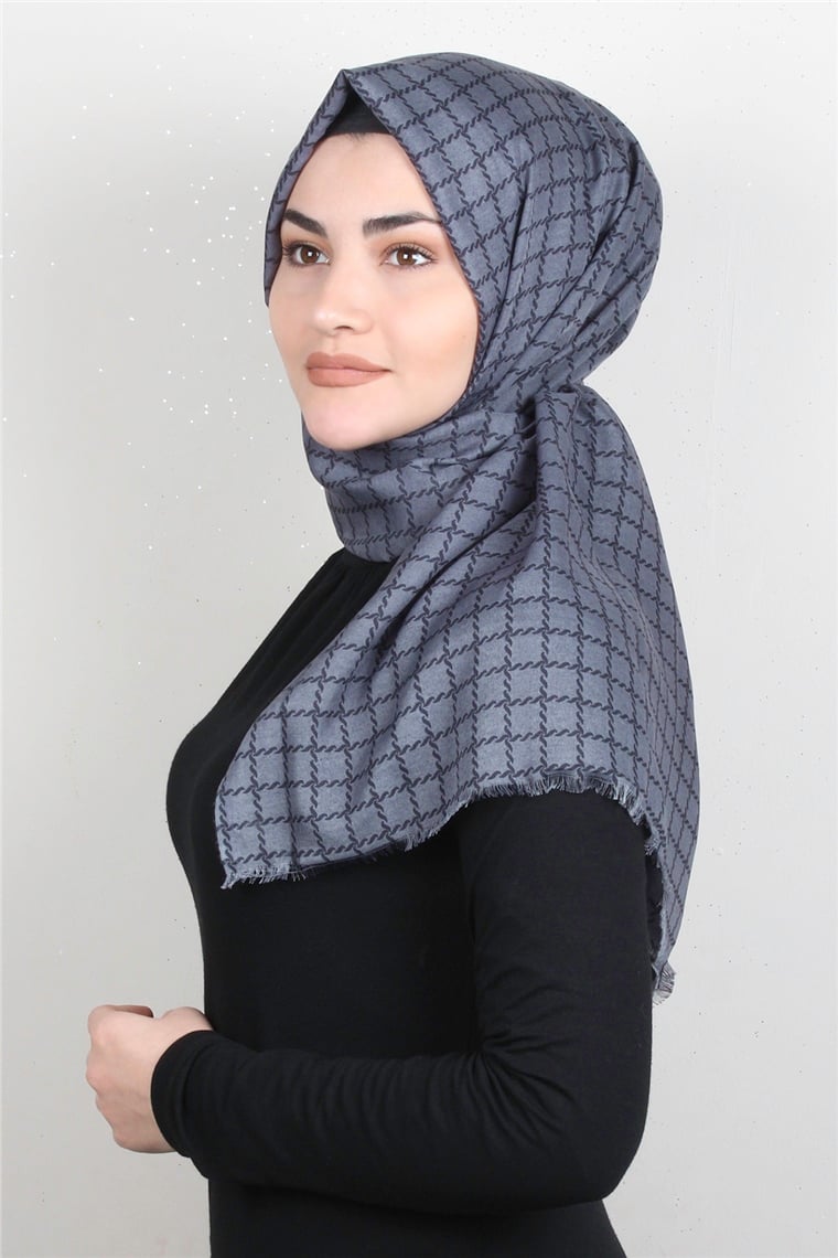 Pamuklu Desenli Şal 5758-20 Füme