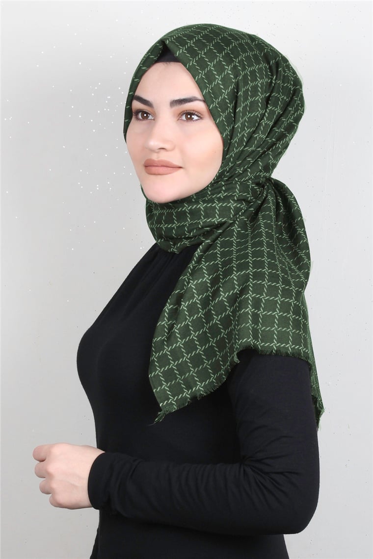 Pamuklu Desenli Şal 5758-4 Haki