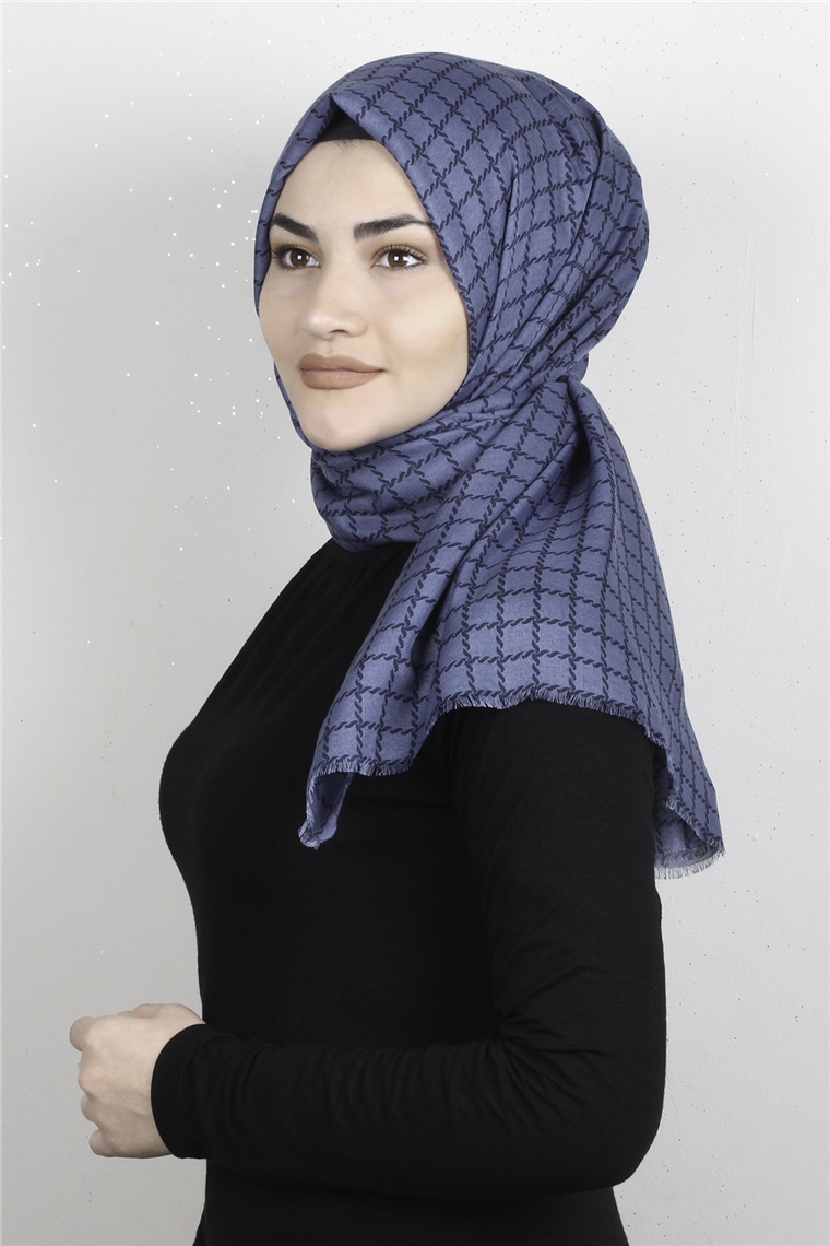 Pamuklu Desenli Şal 5758-5 İndigo