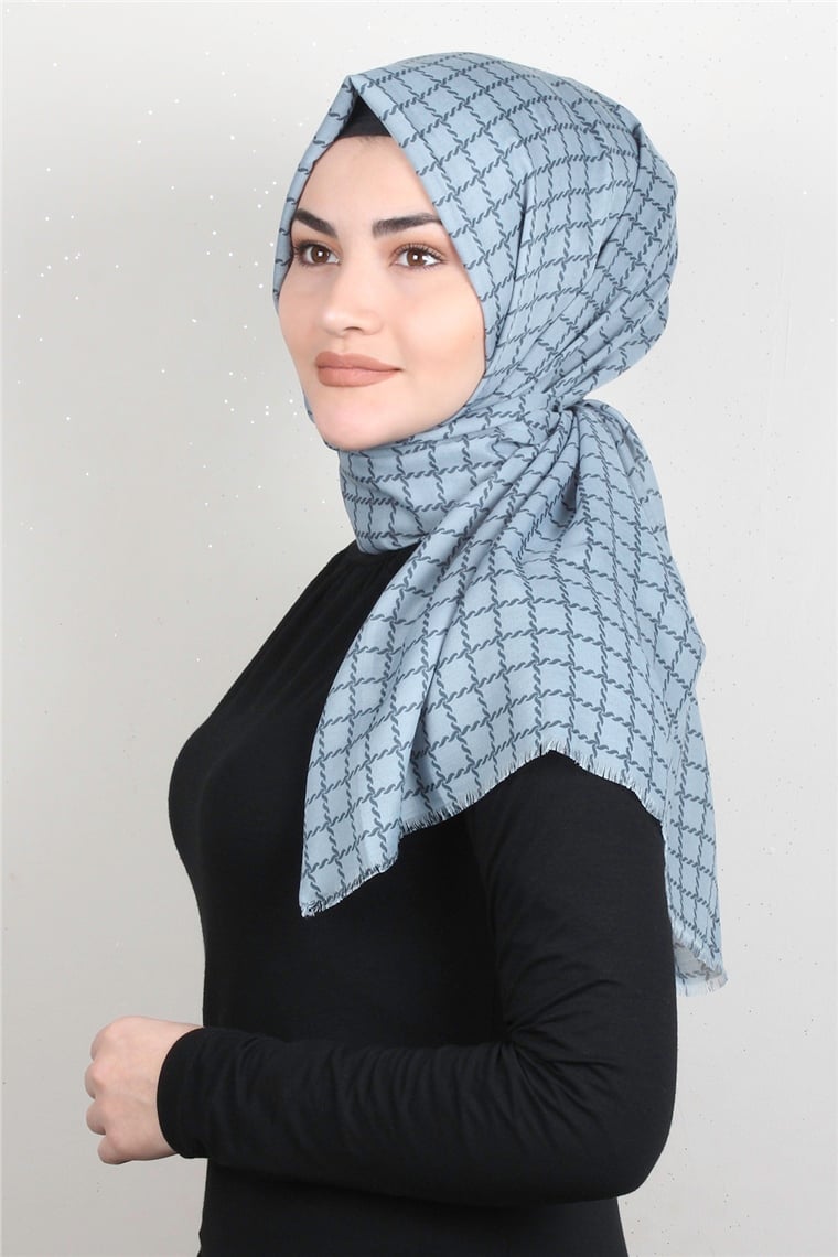 Pamuklu Desenli Şal 5758-6 Açık Mavi