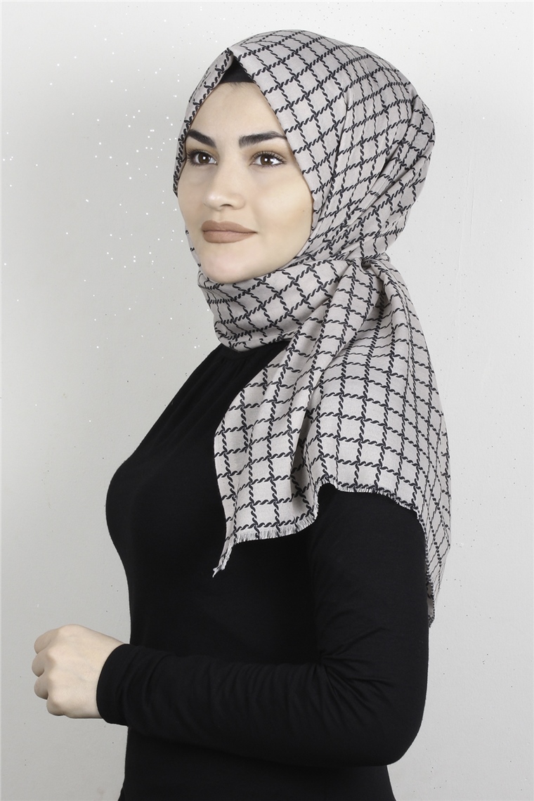 Pamuklu Desenli Şal 5758-7 Taş