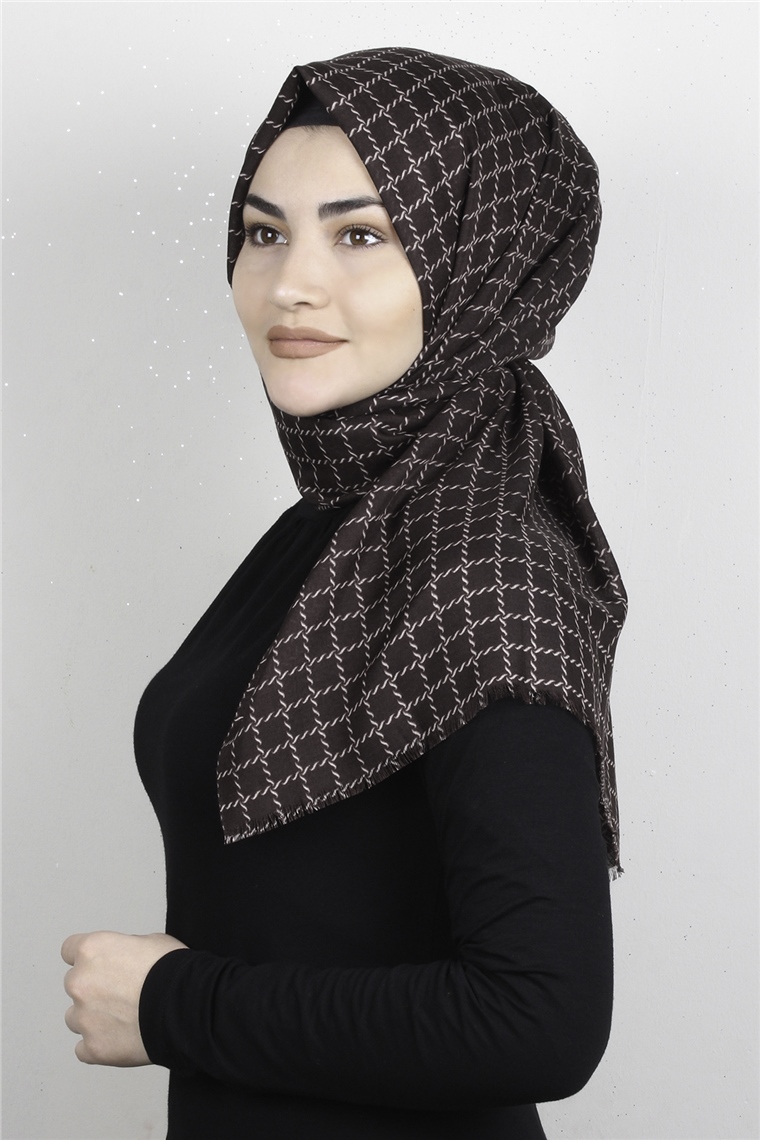Pamuklu Desenli Şal 5758-8 Kahverengi